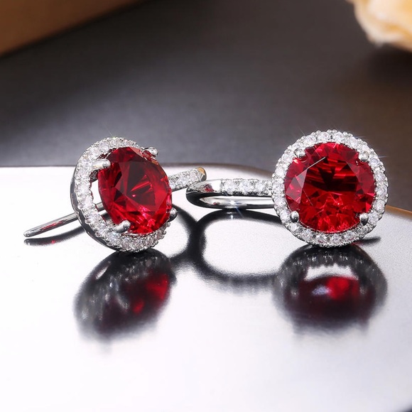 *NEW*925 Silver Drop Earrings Round Stone Zircon - Picture 2 of 4